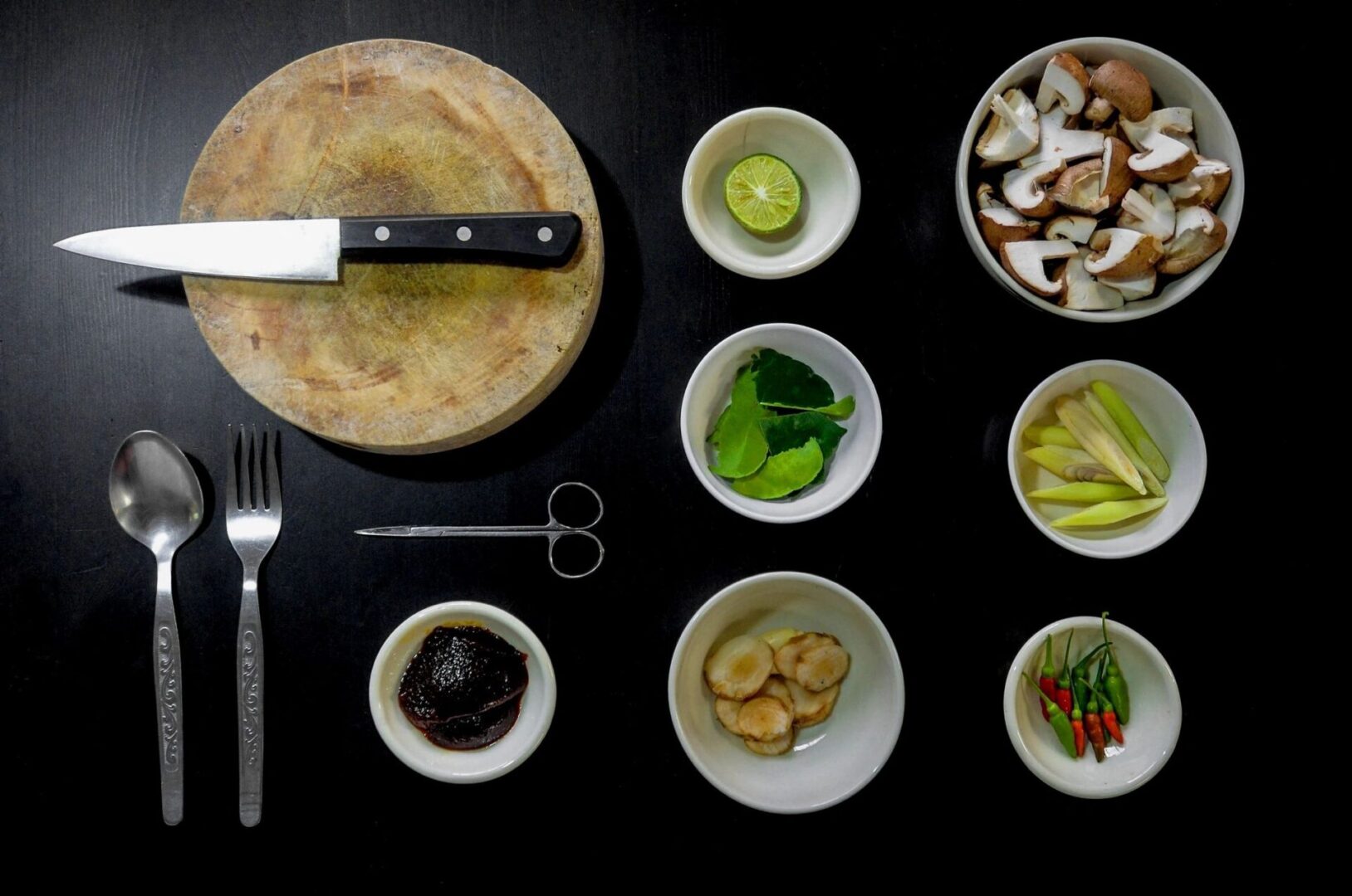 Ingredients for a Thai dish on a table.